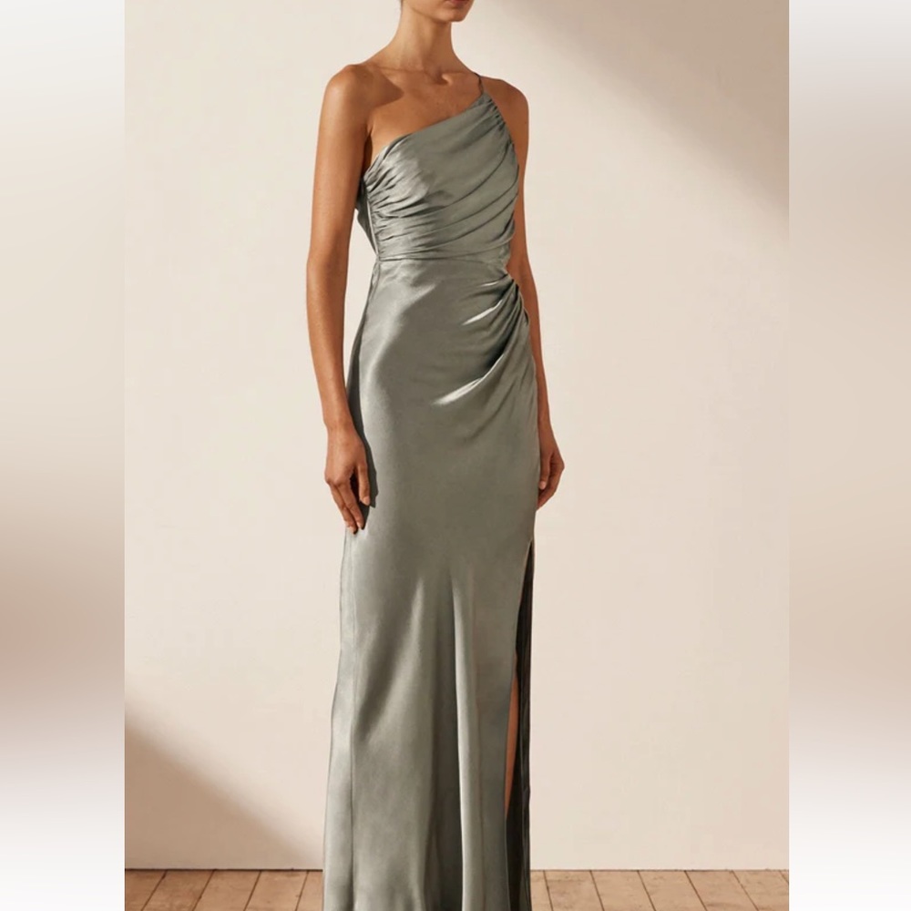 SHONA JOY LA LUNE ASYMMETRICAL GATHERED MAXI DRESS - SAGE
